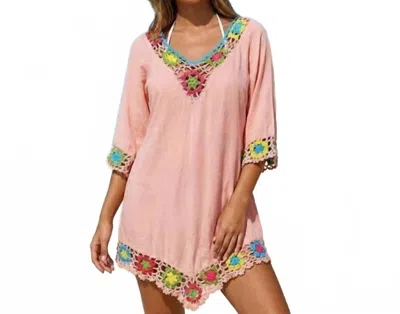 Sensibling Corp Floral Crochet Beach Cover Up In Blush Pink In Multi