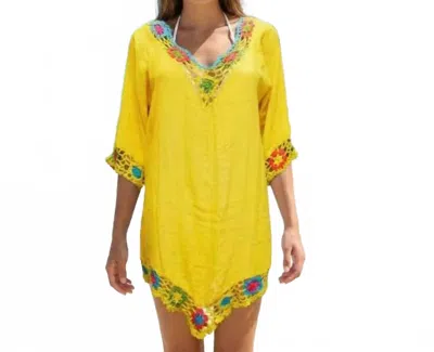 Sensibling Corp Floral Crochet Beach Cover Up In Sunny Yellow In Multi