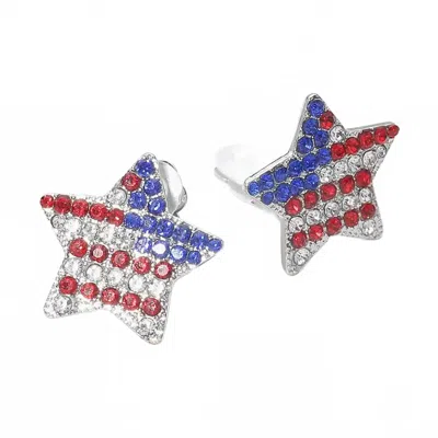 Sensibling Corp Women's American Star Clip Earrings In Silver In Blue