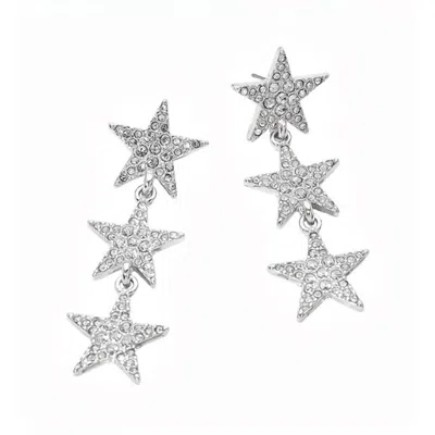 Sensibling Corp Women's Triple Rhinestone Star Drop Earrings In Silver