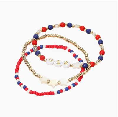 Sensibling Corp Women's Usa Star Petite Stretch Bracelet Set In Multicolor In Red