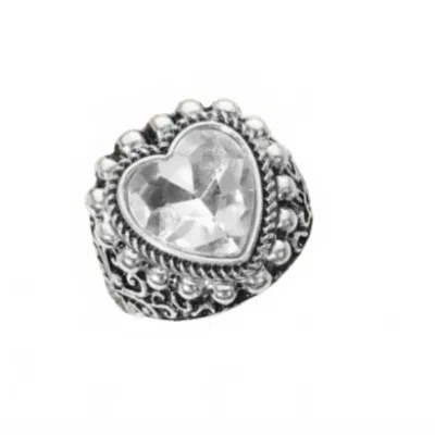 Sensibling Corp Women's Vintage Heart Stretch Ring In Clear In Metallic