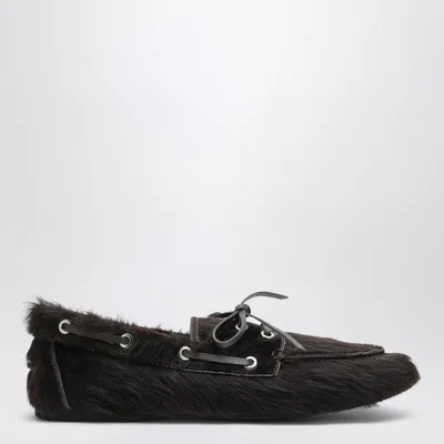 Senso Brown Bateau Boat Loafers In Calf Hair In Multi