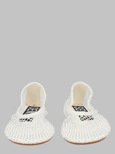 Senso Embellished Mesh Ballet Flats In White
