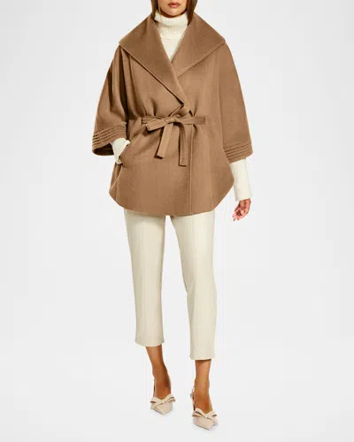 Sentaler Belted Shawl-collar Cape In Brown