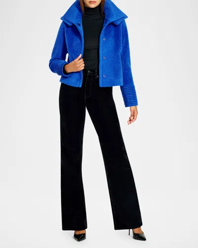 Sentaler Bouclé Alpaca Moto Jacket With Signature Double Collar In Cobalt Blue