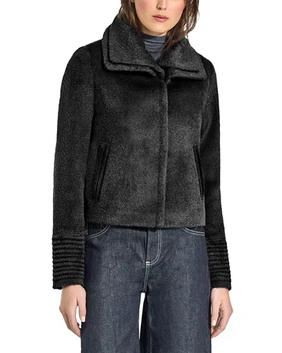 Sentaler Boucle Knit Double Collar Moto Jacket In Black