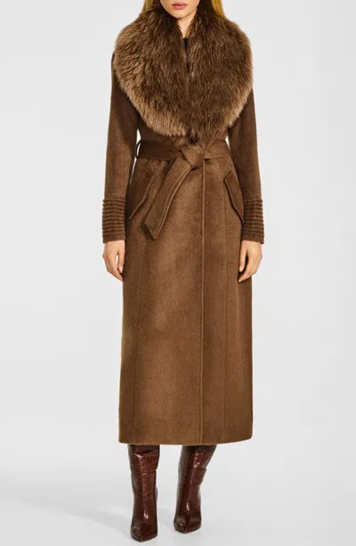 Sentaler Suri Alpaca & Wool Maxi Coat With Genuine Alpaca Shearling Collar In Brown