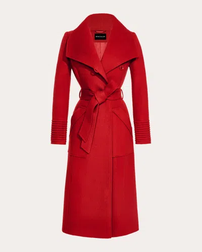 Sentaler Women's Baby Alpaca Wide Collar Long Wrap Coat In Red