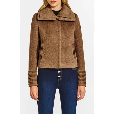 Sentaler Wool & Bouclé Alpaca Blend Moto Jacket In Dark Camel