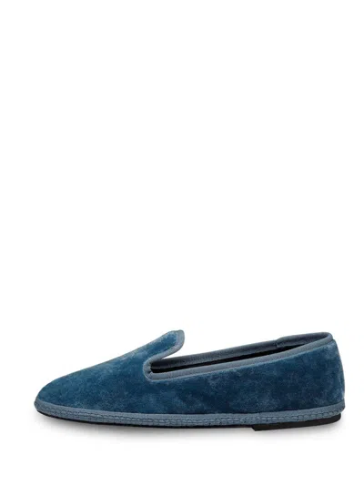 Sentier Deep Blue Velvety Slip-on Shoes With Minimalist Silhouette