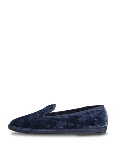 Sentier Slip-on Blue Velvet Flats With Refined Elegance