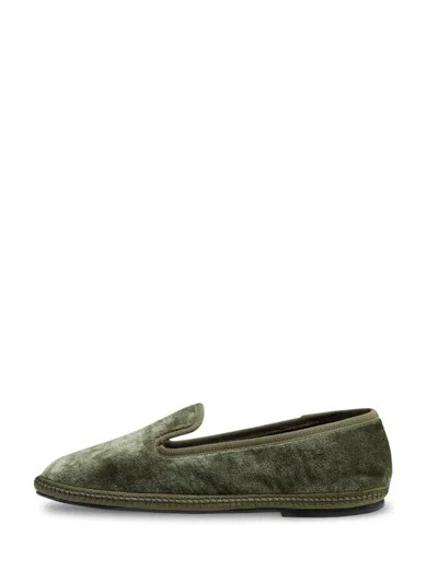 Sentier Velvety Green Low-profile Slippers With Handcrafted Detailing
