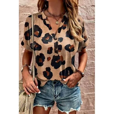 Sephior French Leopard Henley Top In Beige