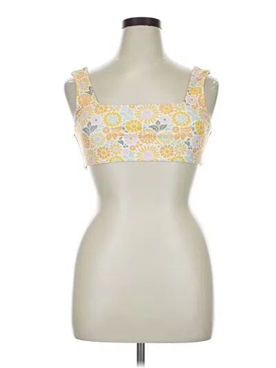 Pre-owned September Swimsuit Top Yellow Floral Pattern Strapless Neckline Swimwear