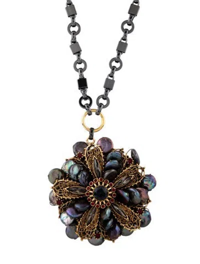 Pre-owned Sequin Abalone, Crystal & Beaded Multistrand Pendant Necklace, 31", 31" In Black/blue/red