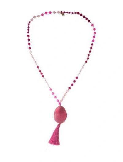 Pre-owned Sequin Bead, Crystal & Cord Lariat Necklace, 34" In Pink