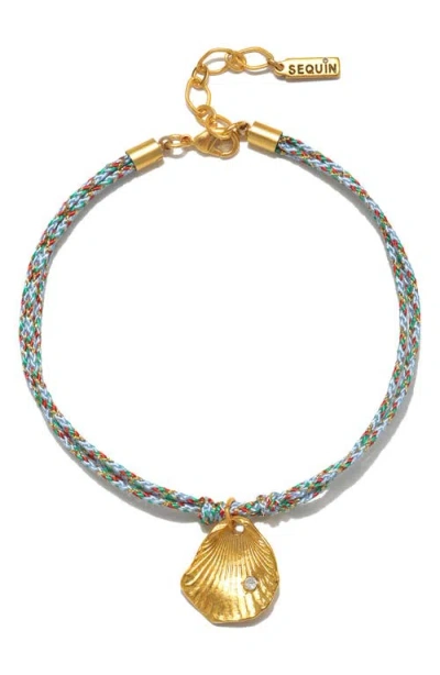 Sequin Concha Cord Seashell & Crystal Anklet In Brown