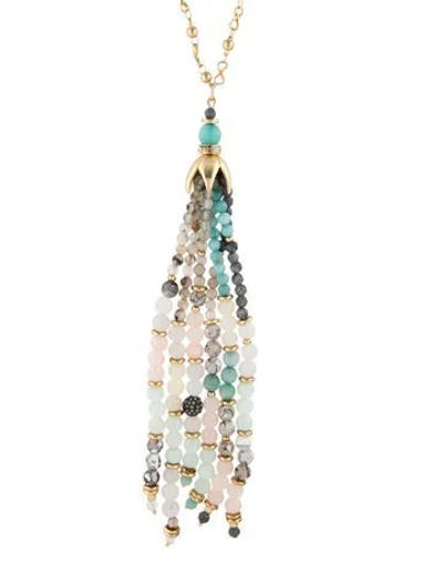 Pre-owned Sequin Crystal & Bead Tassel Pendant Necklace, 29.75" In Multicolor