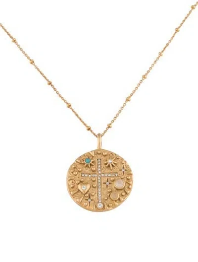Pre-owned Sequin Crystal & Resin Cross Medallion Pendant Necklace, 18.75" In Multicolor