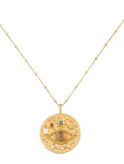 Pre-owned Sequin Crystal & Resin Medallion Eye Pendant Necklace, 19" In Multicolor