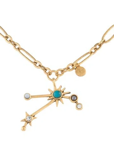 Pre-owned Sequin Crystal & Resin Zodiac 'aries' Pendant Necklace, 17.75" In Multicolor