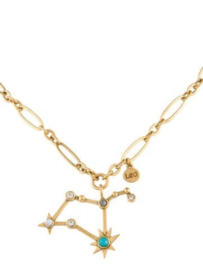 Pre-owned Sequin Crystal & Resin Zodiac 'leo' Pendant Necklace, 18" In Multicolor