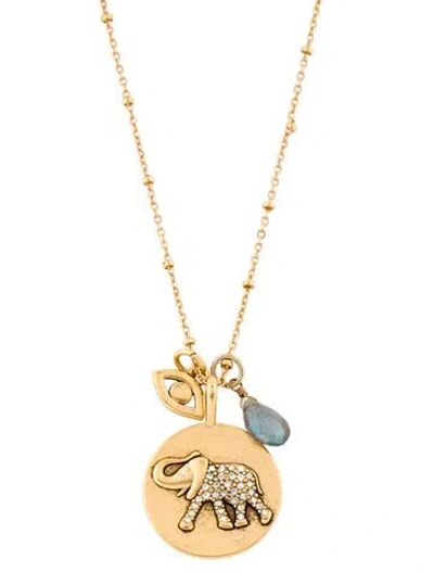 Pre-owned Sequin Crystal & Stone Elephant Pendant Necklace, 35.5" In Multicolor