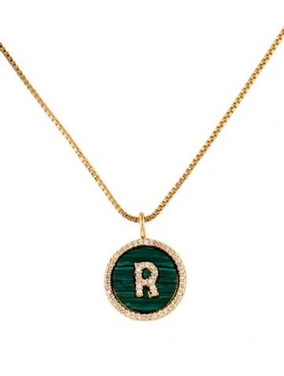Pre-owned Sequin Crystal & Stone Initial Necklace, 19" In Green