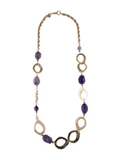 Pre-owned Sequin Crystal & Stone Necklace, 40" In Purple