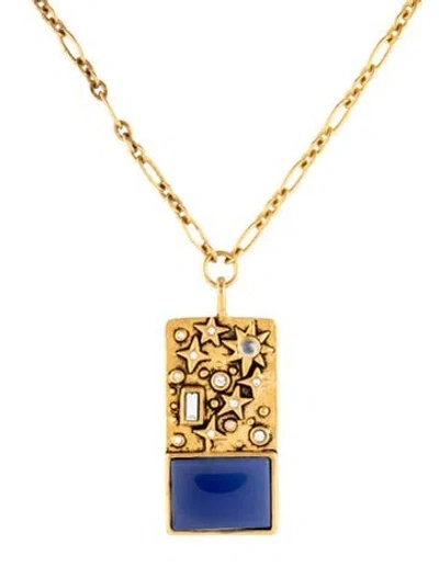 Pre-owned Sequin Crystal & Stone Pendant Necklace, 19.5" In Blue