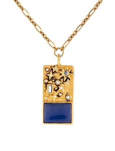 Pre-owned Sequin Crystal & Stone Pendant Necklace, 19.5" In Blue