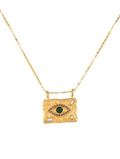 Pre-owned Sequin Crystal & Stone See No Evil Talisman Necklace., 19.25" In Multicolor