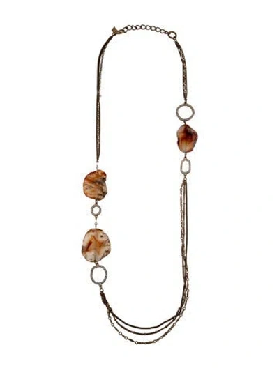 Pre-owned Sequin Crystal & Stone Station Necklace, 41.75" In Multicolor