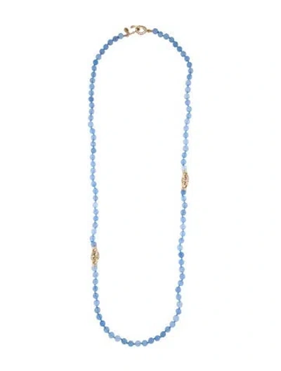 Pre-owned Sequin Crystal Bead Strand Necklace, 40" In Blue/clear
