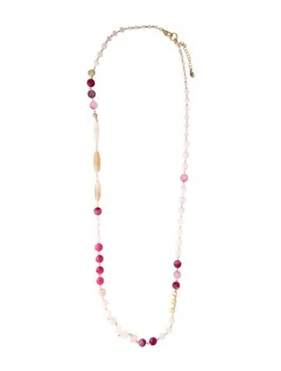 Pre-owned Sequin Crystal Beaded Necklace, 47" In Pink