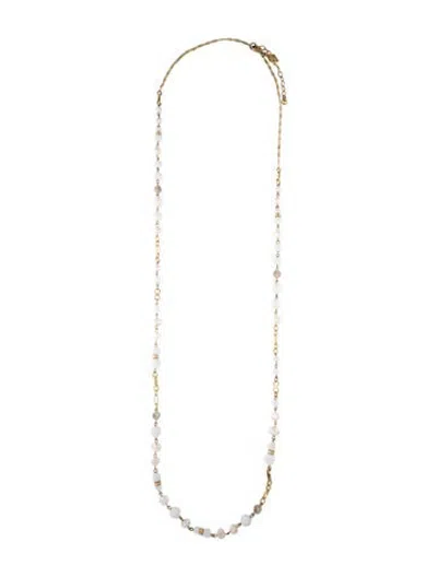 Pre-owned Sequin Crystal, Pearl & Bead Long Necklace, 1.75" In Clear/white