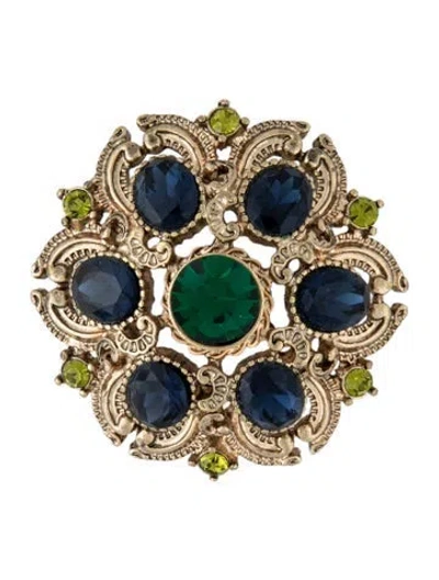Pre-owned Sequin Crystal Pin Brooch In Blue/green
