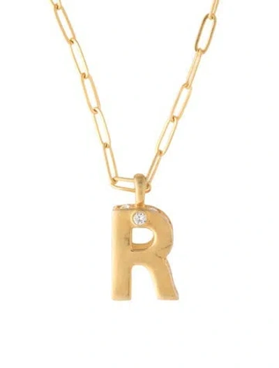 Pre-owned Sequin Crystal 'r' Pendant Necklace, 19" In Clear