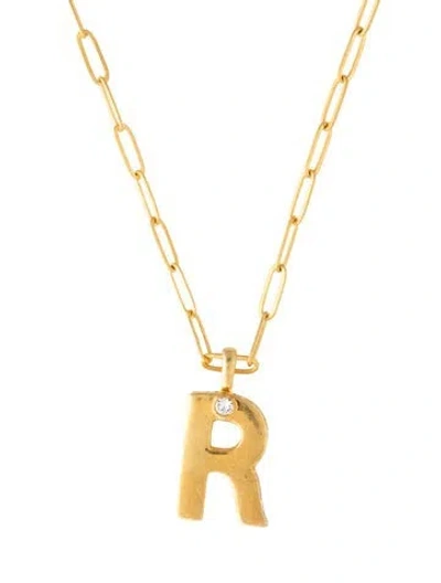 Pre-owned Sequin Crystal 'r' Pendant Necklace, 19" In Clear
