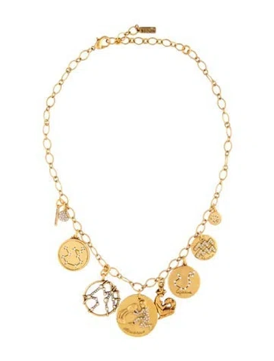 Pre-owned Sequin Crystal Super Zodiac 'aquarius' Charm Necklace, 19.5" In Multicolor