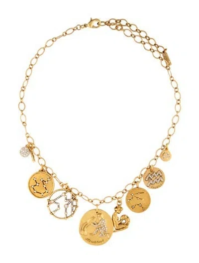 Pre-owned Sequin Crystal Super Zodiac 'aquarius' Charm Necklace, 19.5" In Multicolor