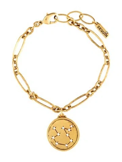 Pre-owned Sequin Crystal Zodiac 'aquarius' Link Charm Bracelet, 8.25" In Multicolor