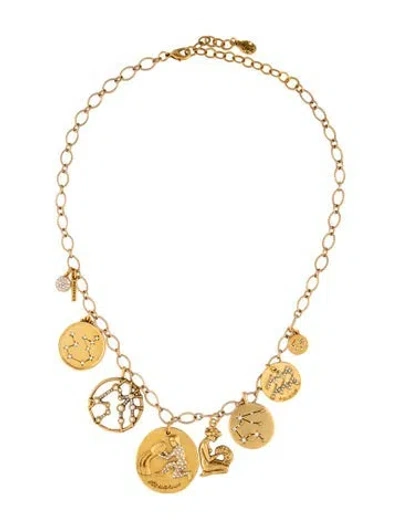 Pre-owned Sequin Crystal Zodiac Charm Necklace, 19.5" In Multicolor