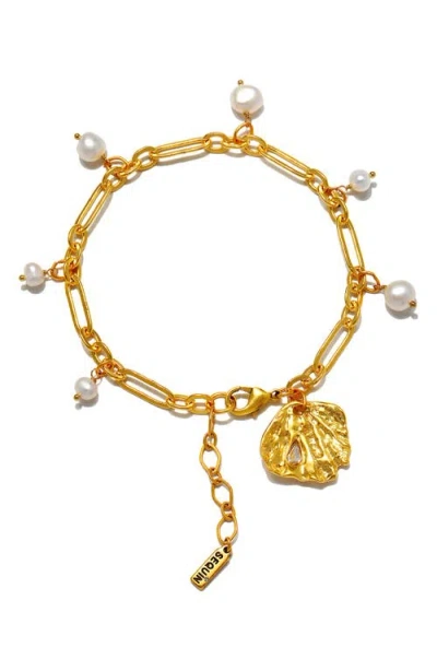 Sequin Daniela Seashell Freshwater Pearl Anklet In Gold