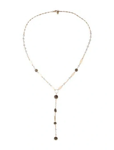 Pre-owned Sequin Faux Pearl & Crystal Lavalier Necklace, 32" In Silver
