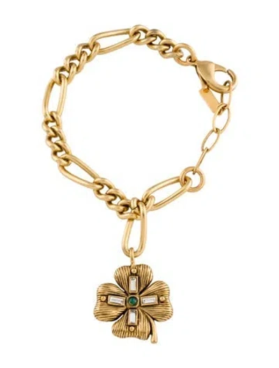 Pre-owned Sequin Four Leaf Clover Crystal Charm Bracelet, 8.75" In Clear/green