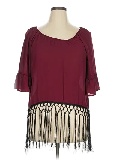 Pre-owned Sequin Hearts 3/4 Sleeve Blouse In Burgundy