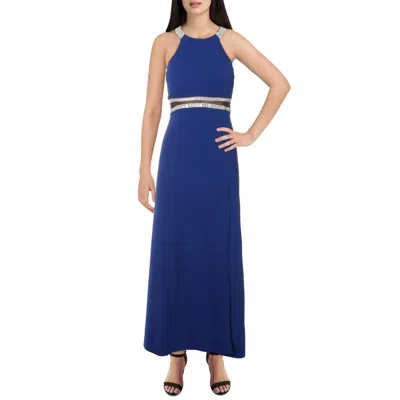 Sequin Hearts Juniors Womens Embellished Illusion Waist Formal Dress In Blue