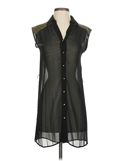 Pre-owned Sequin Hearts Sleeveless Button Down Shirt In Black